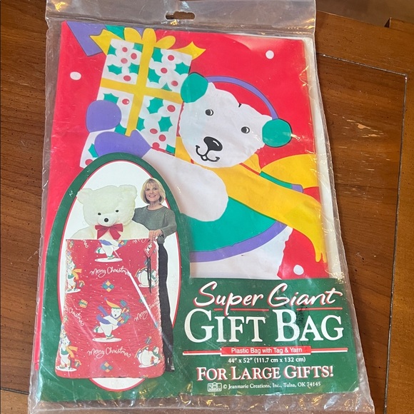 Jeanmarie Creations Other - Vintage Christmas Super Giant Gift Bag With Tag 44” X 52” skating polar bear
